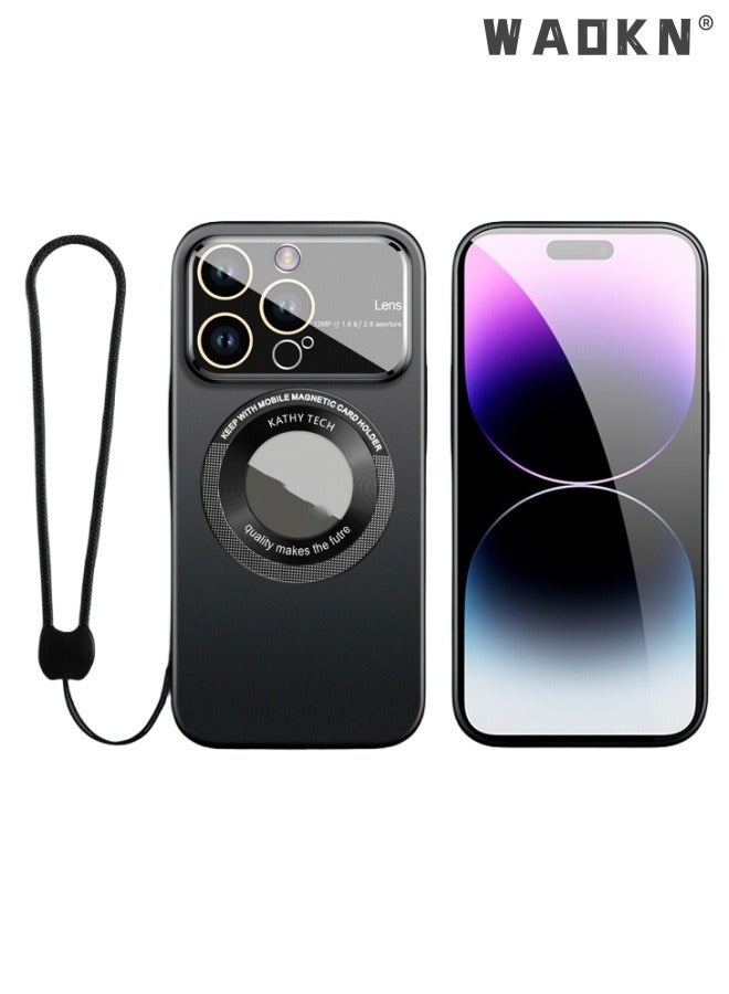WAOKN Magnetic Case for iPhone 15 Pro Luxury Slim Mat Magnet Ultra Thin Hard PC Shockproof Cover Ultra Thin Cover with Lanyard Black - Image 1