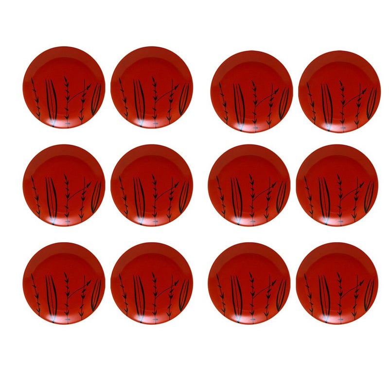 Caffeine Caffeine Ceramic Handmade Red Bamboo Quarter Plates 7 inch Set of 12 - Image 1