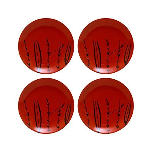 Caffeine Caffeine Ceramic Handmade Red Bamboo Quarter Plates 7 inch Set of 12 - Image 5
