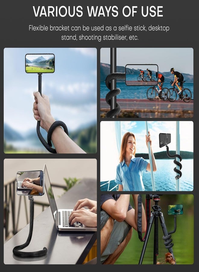 REYGEAK Magnetic Phone Holder with 1/4 Screw Flexible Tripod Phone Stand Stick Pole for Magsafe iPhone Samsung Android Cellphones Bendable Phone Holder Bike Tube Bar Clamp Mount(20.4 in) - Image 5