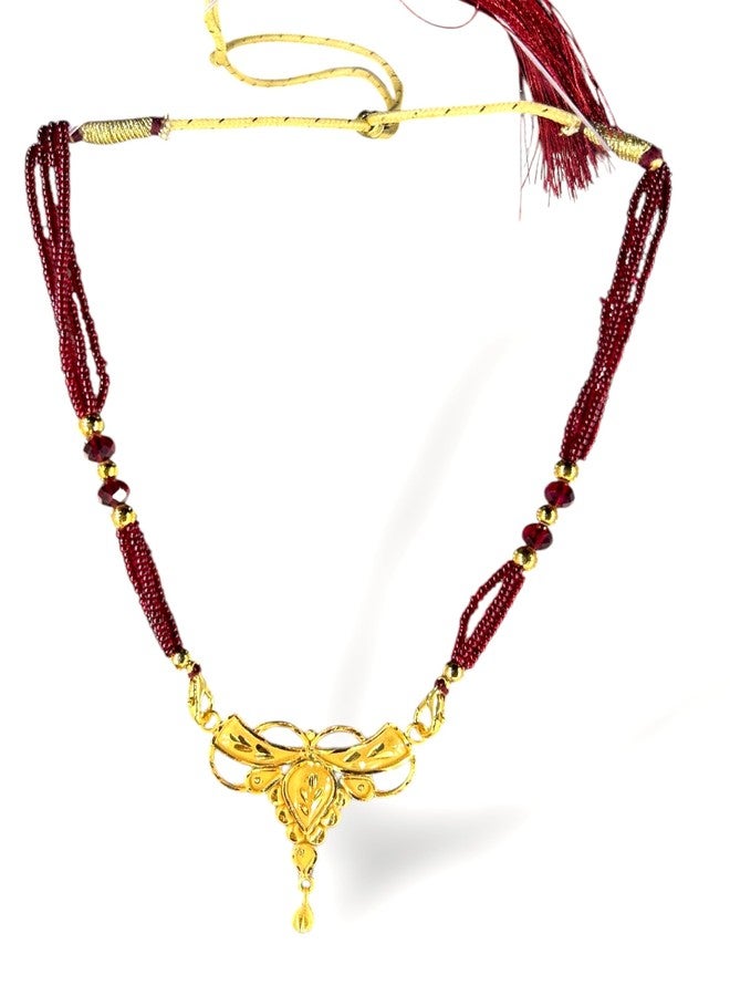 MSN Traditional Indian Mangalsutra Necklace, Red and Gold, Gold-Plated, 45 cm Chain Length, Glass Beaded Design, Wedding Collection - Image 1