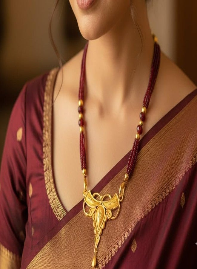 MSN Traditional Indian Mangalsutra Necklace, Red and Gold, Gold-Plated, 45 cm Chain Length, Glass Beaded Design, Wedding Collection - Image 2