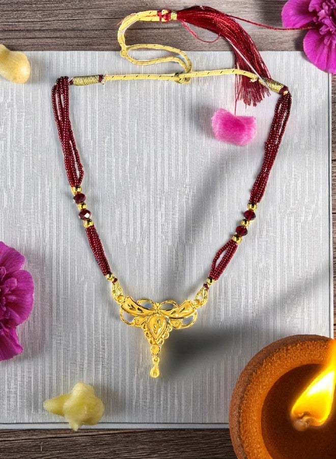 MSN Traditional Indian Mangalsutra Necklace, Red and Gold, Gold-Plated, 45 cm Chain Length, Glass Beaded Design, Wedding Collection - Image 5