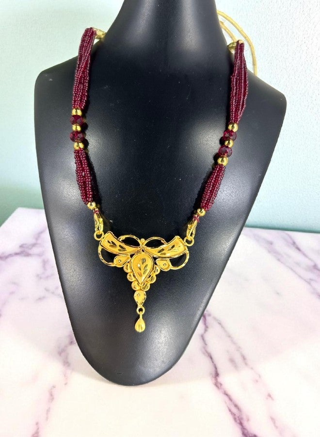 MSN Traditional Indian Mangalsutra Necklace, Red and Gold, Gold-Plated, 45 cm Chain Length, Glass Beaded Design, Wedding Collection - Image 3