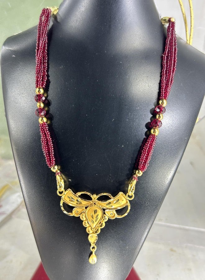 MSN Traditional Indian Mangalsutra Necklace, Red and Gold, Gold-Plated, 45 cm Chain Length, Glass Beaded Design, Wedding Collection - Image 4