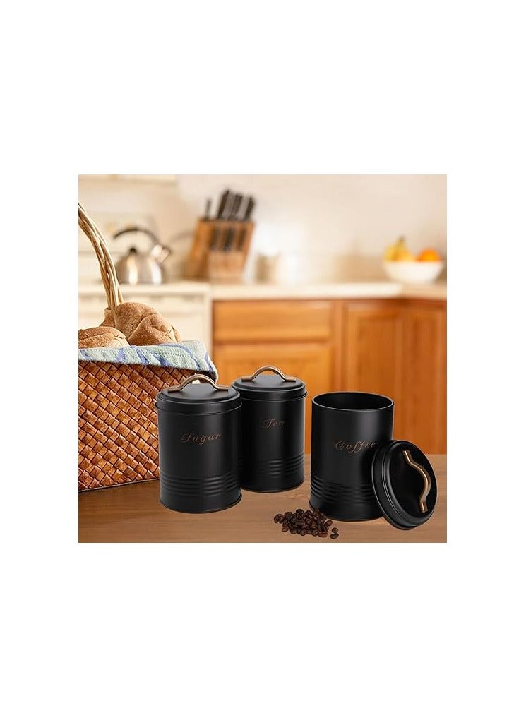 Farmhouse Kitchen Canisters Set – 3-Pack Rustic Metal Storage Jars for Sugar, Coffee, and Tea – Vintage Decor with Airtight Lids