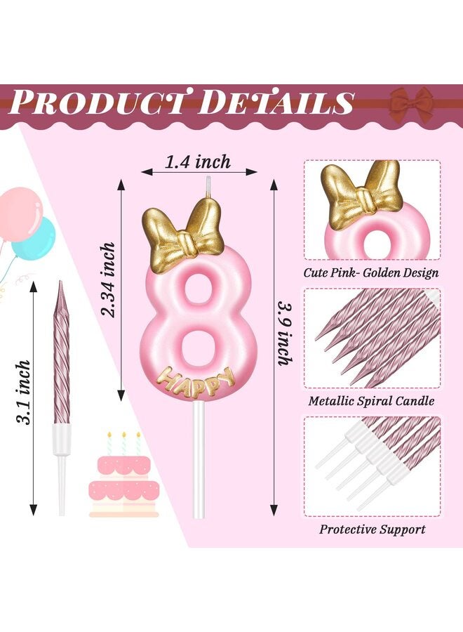 شموع عيد ميلاد وردية من وايت شوب، عبوة من 10 شموع وردية رفيعة على شكل كب كيك مع شمعدانات، مثالية لحفلات أعياد ميلاد الفتيات والذكرى السنوية (رقم 8) - Image 2