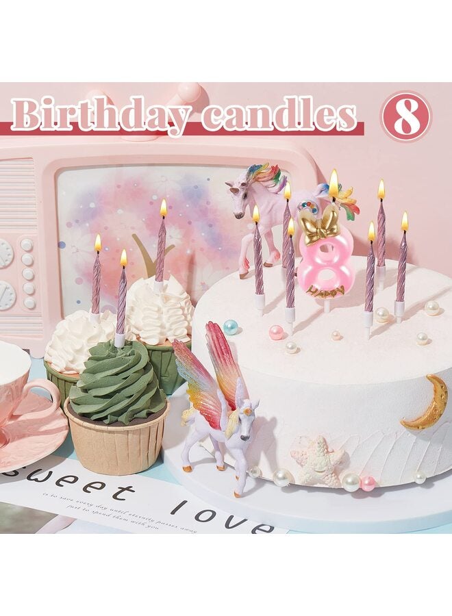 شموع عيد ميلاد وردية من وايت شوب، عبوة من 10 شموع وردية رفيعة على شكل كب كيك مع شمعدانات، مثالية لحفلات أعياد ميلاد الفتيات والذكرى السنوية (رقم 8) - Image 3