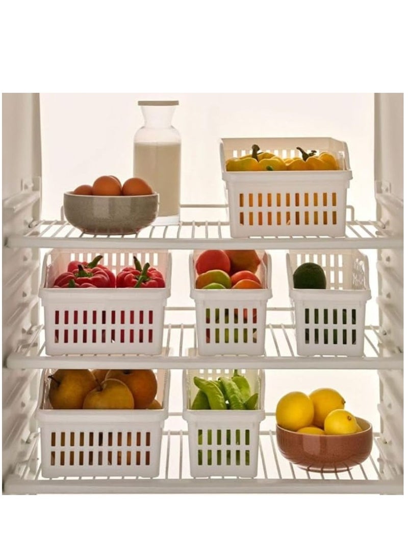 Dunya Fridge And Refrigerator Organizer Storage Container Box Made Of Plastic Bpa Free For Storing Fruit Vegetables Snacks Drinks Medications (Small Size 30 * 12.8 * 14 Cm)White
