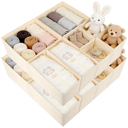KIUGCO Drawer Organizer Clothes 16 Pack Dresser Organizer Bins Foldable Closet Organizers and Storage Fabric Dresser Bins Shallow Drawer Dividers for Clothing Underwears Socks Tie - Image 1
