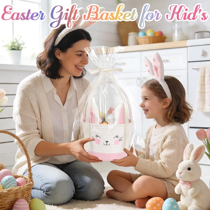 OIASKET Personalized Easter Basket for Toddler, Woven Baby Easter Gifts Basket with Handle, Empty Bunny Egg Basket for Girls Boys Kids-Small Pink - Image 5