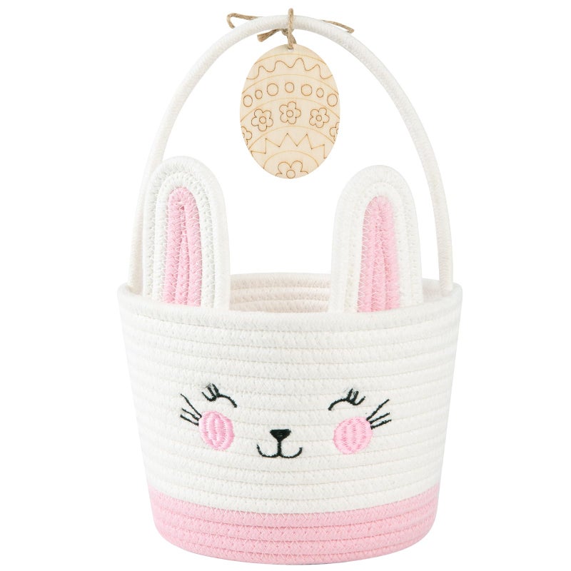 OIASKET Personalized Easter Basket for Toddler, Woven Baby Easter Gifts Basket with Handle, Empty Bunny Egg Basket for Girls Boys Kids-Small Pink - Image 1