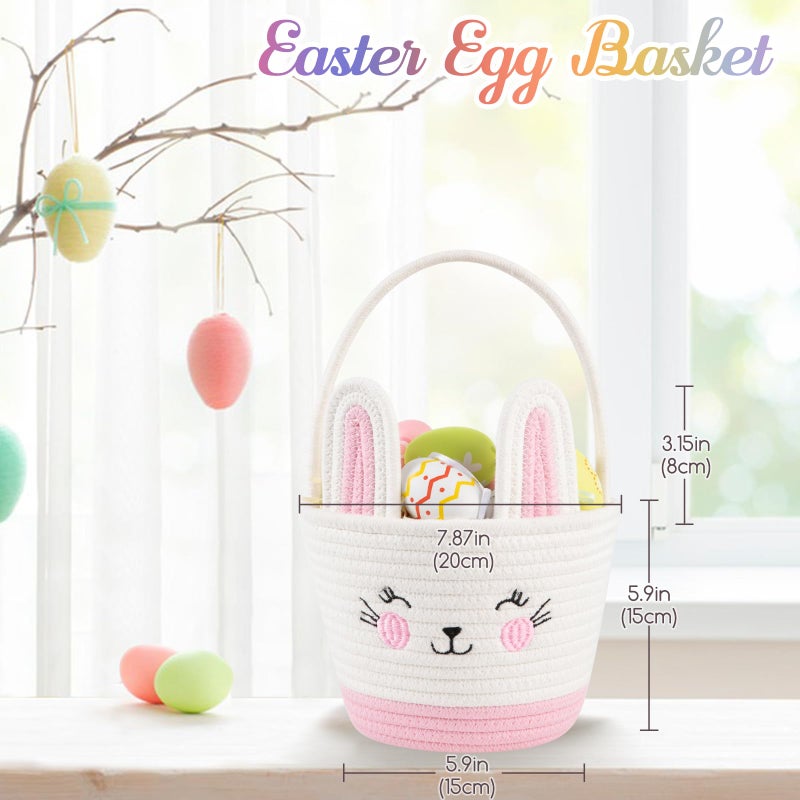 OIASKET Personalized Easter Basket for Toddler, Woven Baby Easter Gifts Basket with Handle, Empty Bunny Egg Basket for Girls Boys Kids-Small Pink - Image 2