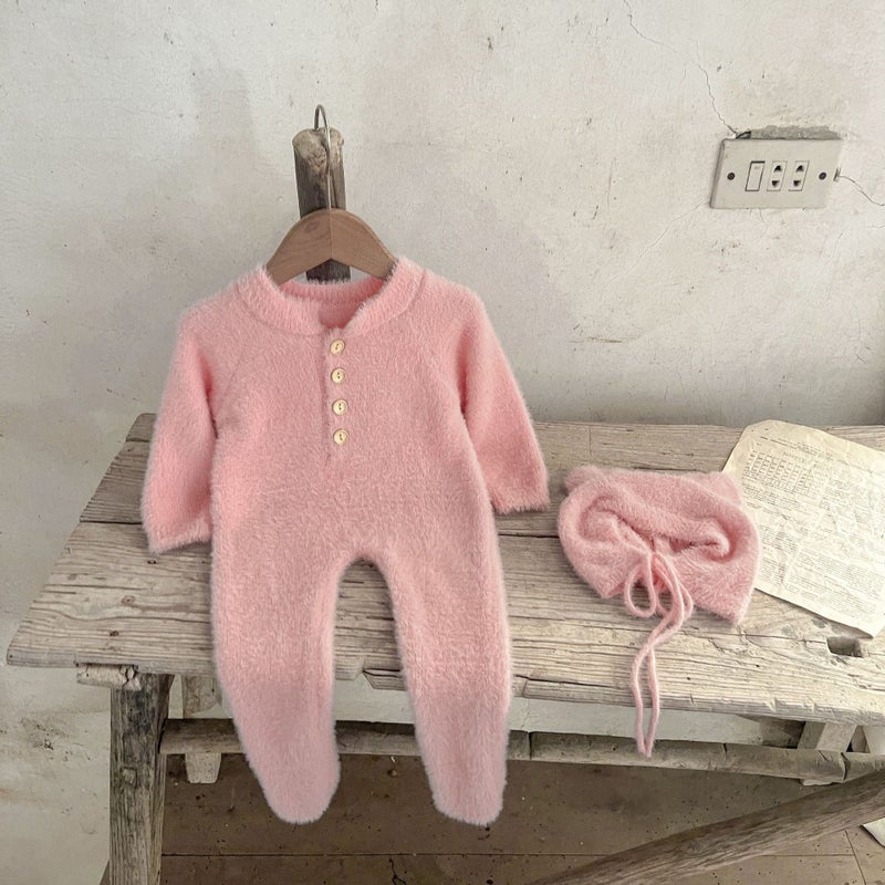 SHI YI Baby Winter Onesie with Detachable Hood, Cute Bear Design, Footed Romper for Newborns, Soft Velvet, Long Sleeve, Unisex - Image 1