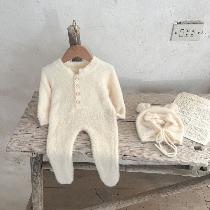 SHI YI Baby Winter Onesie with Detachable Hood, Cute Bear Design, Footed Romper for Newborns, Soft Velvet, Long Sleeve, Unisex - Image 5