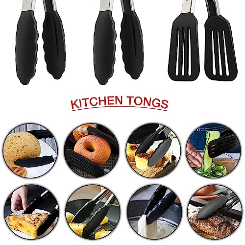 Pharamat 9 Inch Small Kitchen Tongs Set of 3, Silicone Cooking Tongs with Silicone Tips and Stainless Steel Handle, Tongs for Cooking, Serving - Image 5