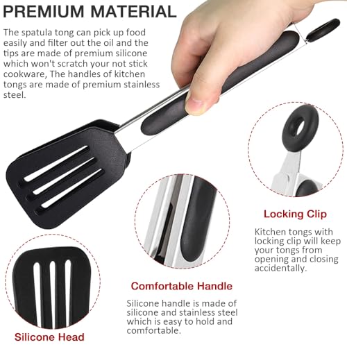 Pharamat 9 Inch Small Kitchen Tongs Set of 3, Silicone Cooking Tongs with Silicone Tips and Stainless Steel Handle, Tongs for Cooking, Serving - Image 3