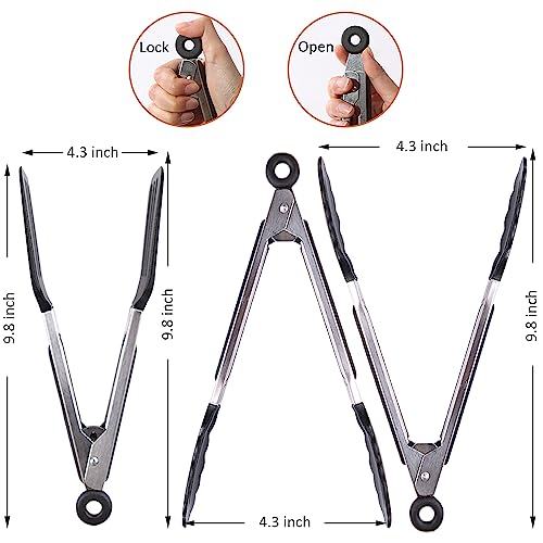 Pharamat 9 Inch Small Kitchen Tongs Set of 3, Silicone Cooking Tongs with Silicone Tips and Stainless Steel Handle, Tongs for Cooking, Serving - Image 2