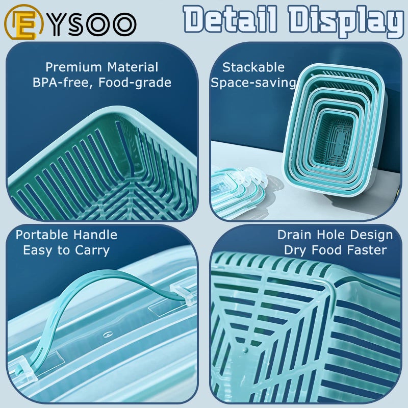 EYSOO Fridge Organizers 5 Pack Fridge Food Storage Container Set Stackable Food Containers BPA Free Vegetable Fruits Storage Containers Fridge Fresh Keeper Produce Saver with Lid and Drain Basket - Image 5