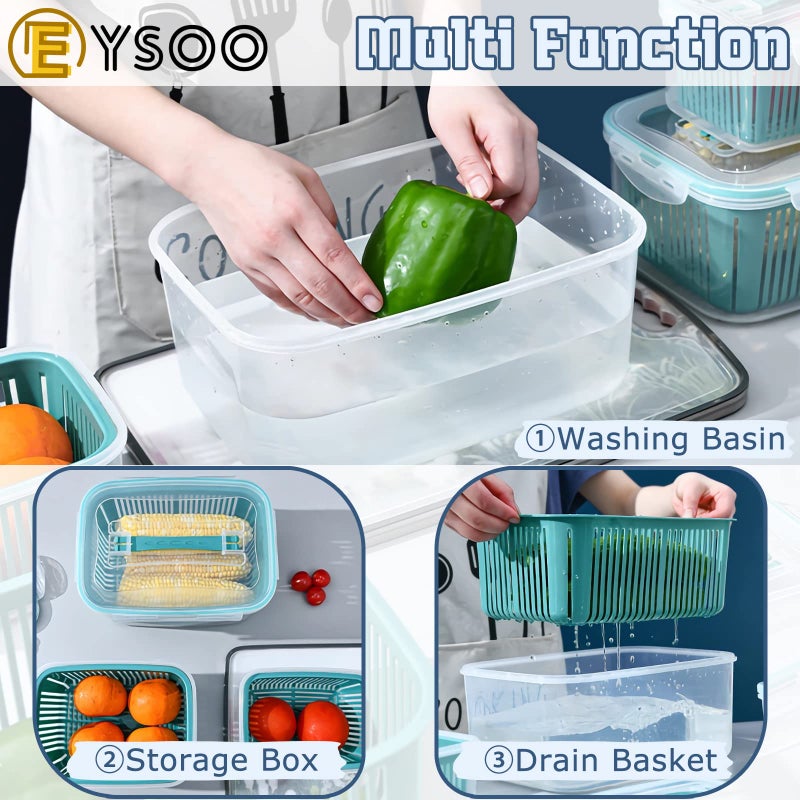 EYSOO Fridge Organizers 5 Pack Fridge Food Storage Container Set Stackable Food Containers BPA Free Vegetable Fruits Storage Containers Fridge Fresh Keeper Produce Saver with Lid and Drain Basket - Image 4