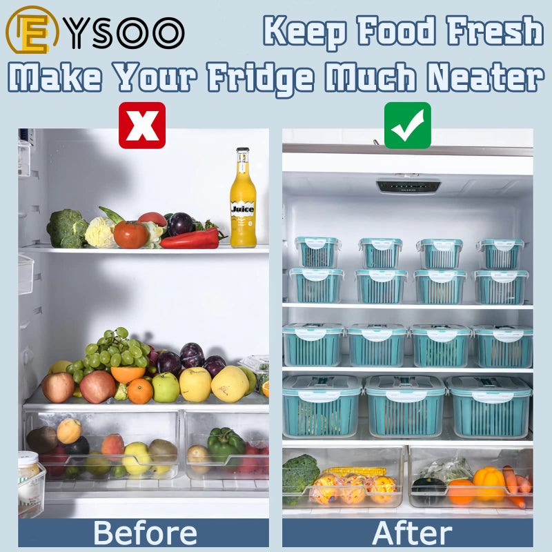 EYSOO Fridge Organizers 5 Pack Fridge Food Storage Container Set Stackable Food Containers BPA Free Vegetable Fruits Storage Containers Fridge Fresh Keeper Produce Saver with Lid and Drain Basket - Image 3