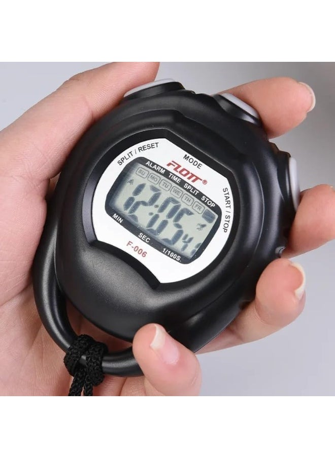 Generic F-006 Professional Handheld Digital Timer, Multifunctional Waterproof LCD Electronic Stopwatch with Date, Time and Alarm for Sports Coaches, Fitness Trainers and Referees  - Image 1