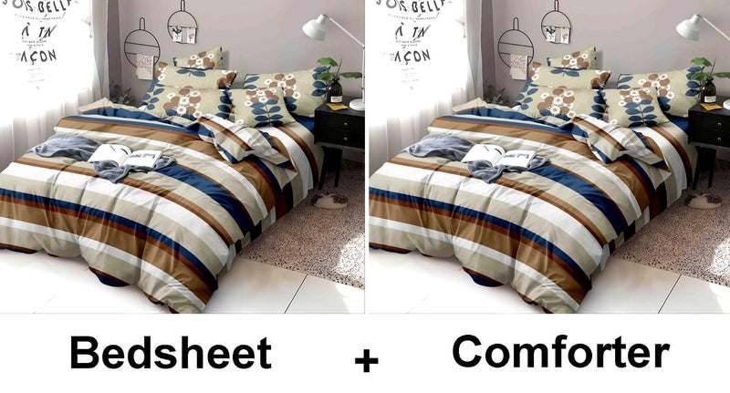 Kuber Industries Heart Home Lining Design Glace Cotton AC Comforter King Size Bed Comforter, Double Bed Sheet, 2 Pillow Cover (Multi, 90x100 Inches)-Set of 4 Pieces - CTHH07316 - Image 4