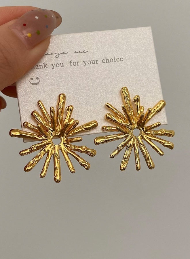 DINGKA 18k Gold-plated Snowflake Earrings, Retro Simple Gold Plated Earrings,Suitable for Daily Travel, Gatherings,Ideal Gift for Women - Image 5