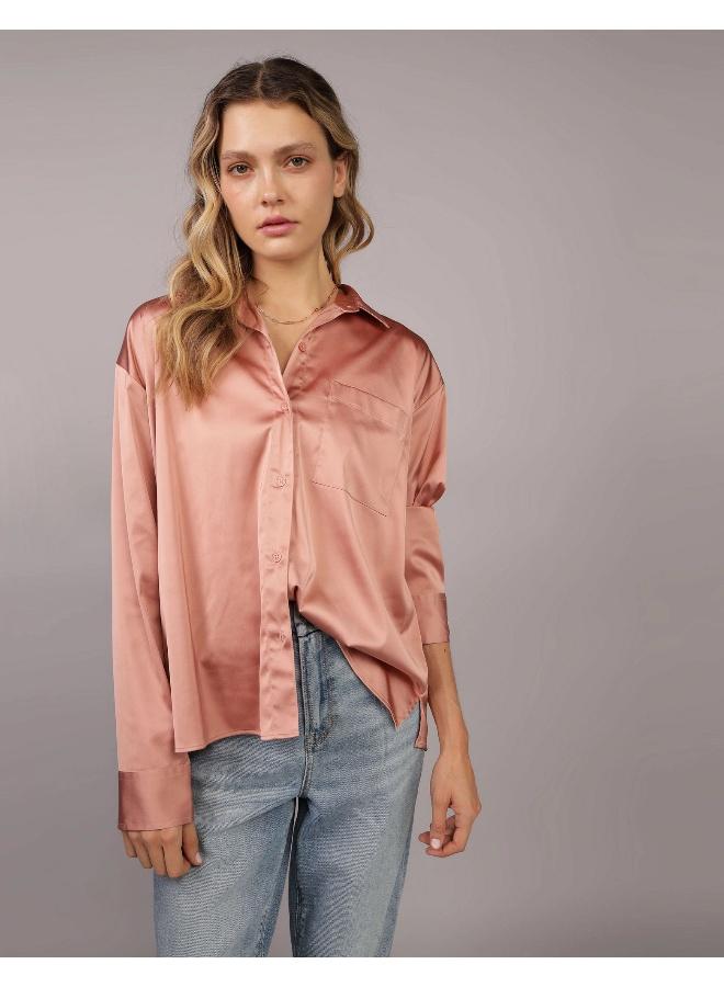 American Eagle AE Satin Button-Up Shirt  - Image 1