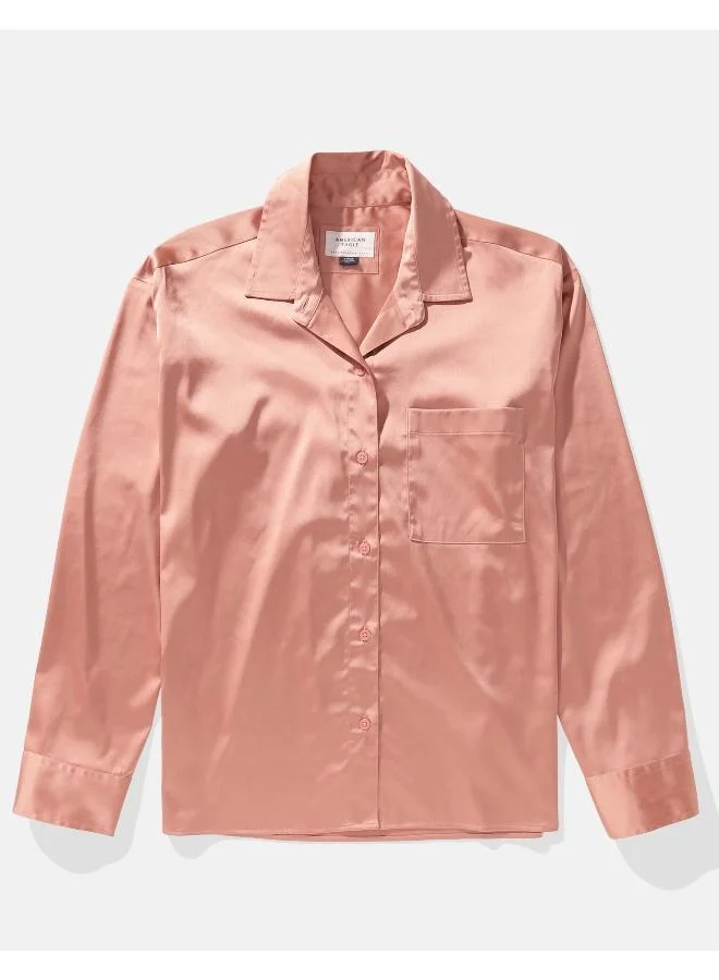 American Eagle AE Satin Button-Up Shirt