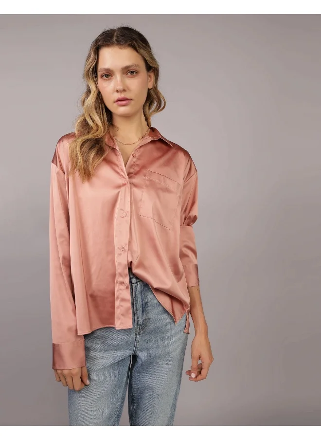 American Eagle AE Satin Button-Up Shirt