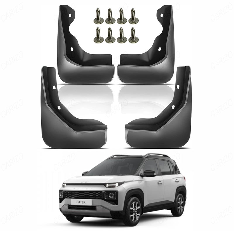 CARIZO® Car Heavy Duty Cup Type Splash Mud Guards | OE Type Front and Rear Mud Flaps | Pack of 4 | Compatible with Hyundai Exter (2023) - Image 2