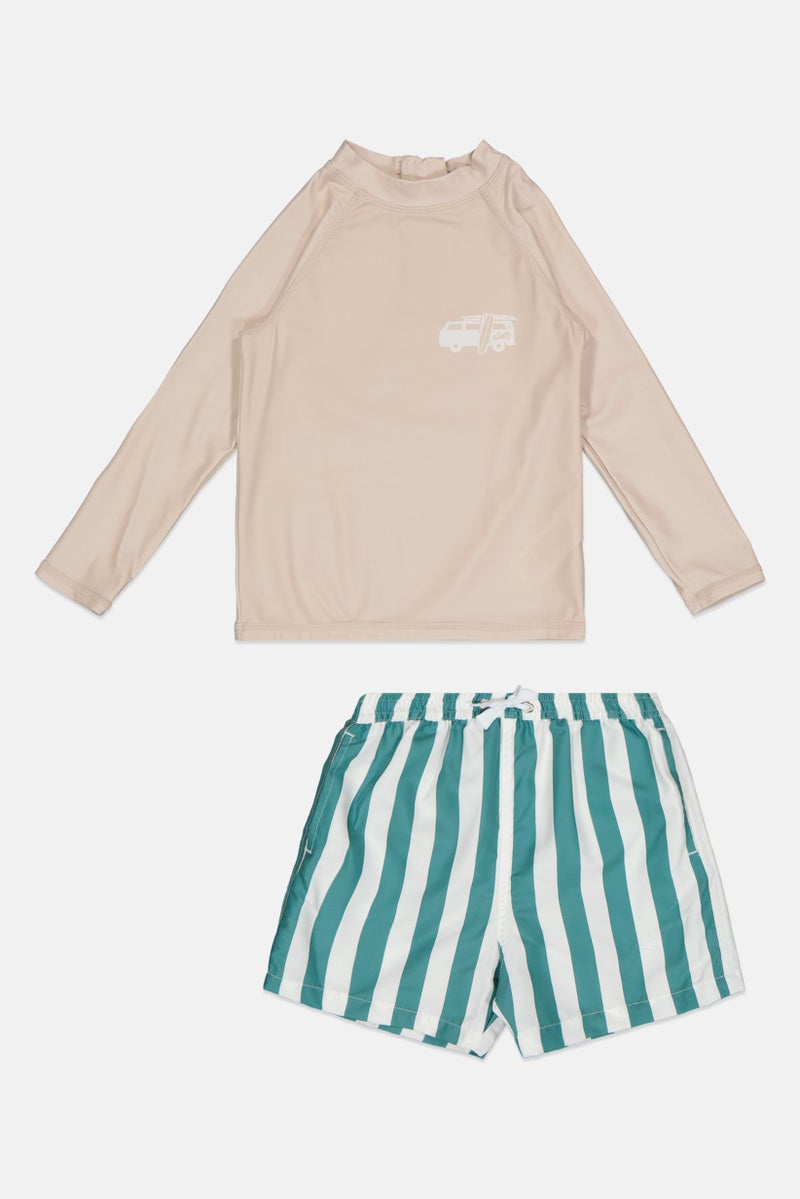 L&J Swim Club Kids Boy 2 Pieces Stripe Top And Bottom Swim Set, Multicolor - Image 1