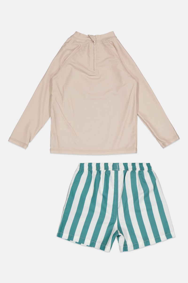 L&J Swim Club Kids Boy 2 Pieces Stripe Top And Bottom Swim Set, Multicolor - Image 2