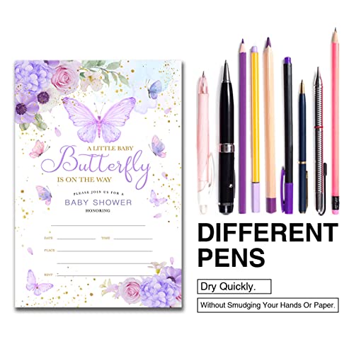 YIDOU Purple Butterfly Baby Shower Party Invitations Girl Butterfly Theme Fill in Invites Cards 20 Invitations and Envelopes (Double Sided) - Image 5