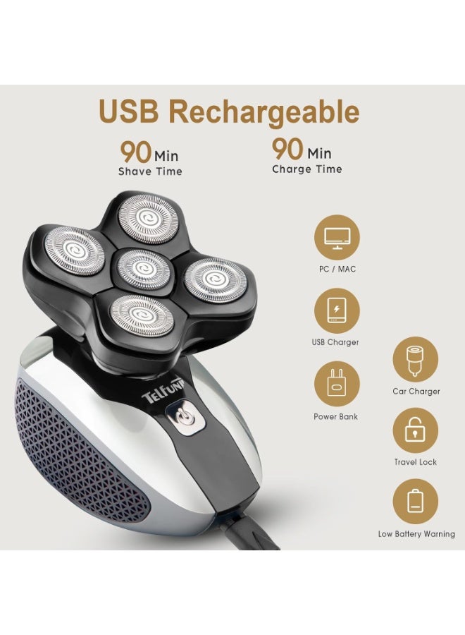 Telfun Upgrade Magnetic Head Shavers for Bald Men, Cordless & Comfort 5-in-1 Electric Razor - IPX7 Waterproof Wet/Dry Mens Grooming Kit - Easy Use Palm Shaver for a Smooth Bald Shave - Image 2