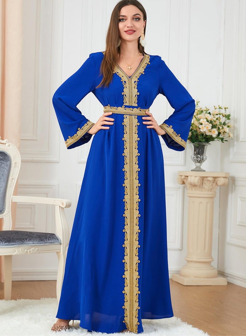 Muslim Dresses for Women One Piece Long Sleeve V Neck Lace Belted Islamic Prayer Dress Abaya Kaftan Dubai Casual Dress jalabiyas  - Image 3