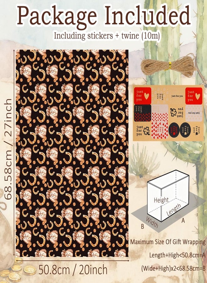 Resflyar Western Cowboy Wrapping Paper, 12 Sheet Wild West Rodeo Wrapping Paper, Horse Cactus Gift Wrap Papers with Jute Twine Sticker for Baby Shower Birthday Wedding Party Gift Packing, 20 x 27 Inch - Image 3