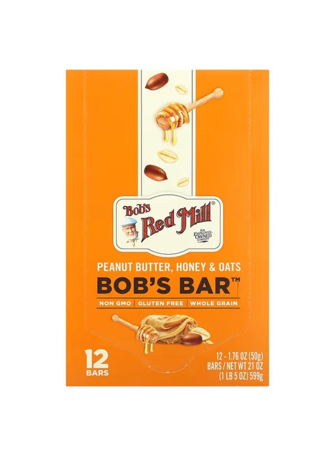 Bob's Red Mill, Bob's Bar, Peanut Butter, Honey & Oats , 12 Bars, 1.76 oz (50 g) Each