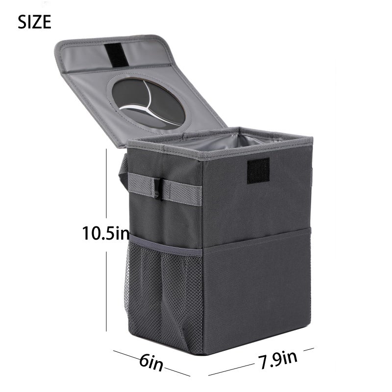 AOKJOY Car Garbage can with lid Leak Proof Vehicle Trash Can 3 Storage Pockets Hanging Waterproof car Trash Bag for SUV Grey - Image 2