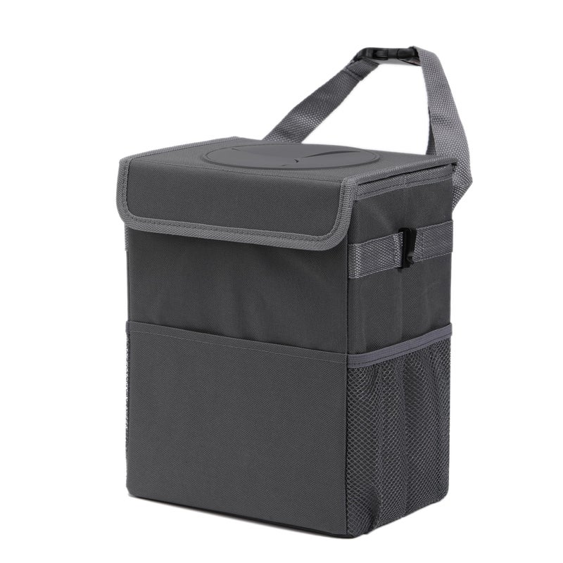 AOKJOY Car Garbage can with lid Leak Proof Vehicle Trash Can 3 Storage Pockets Hanging Waterproof car Trash Bag for SUV Grey - Image 1