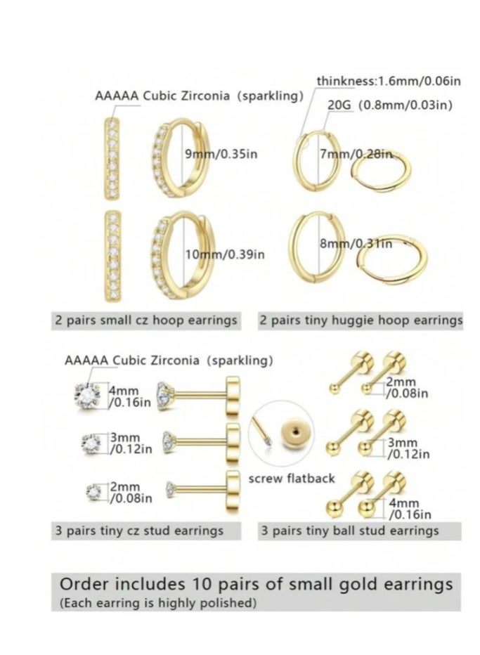 20pcs اقراط حلقة الذهب الصغيرة للنساء ، 18K طلاء الذهب الفولاذ المقاوم للصدأ اقراط حلقة صغيرة مجموعة للثقب المتعدد ، رائعة Huggie Hoop الغضروف Helix Tragus أقراط - Image 4
