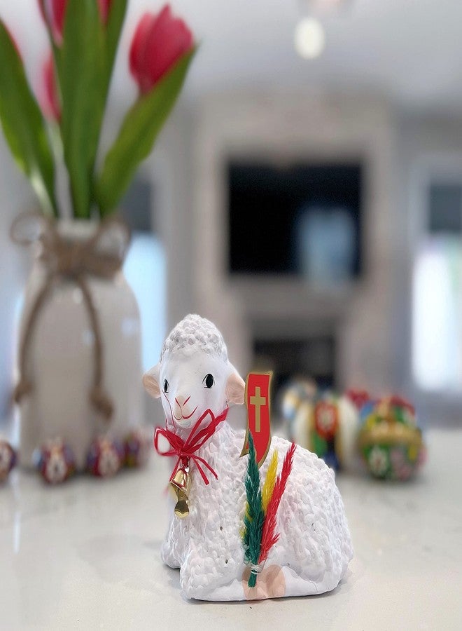 Importer AM AM Decor Polish Traditional Easter Lamb Figurine with Flag and Palm, X-Large Sheep Figurine Baranek Wielkanocny - Image 2