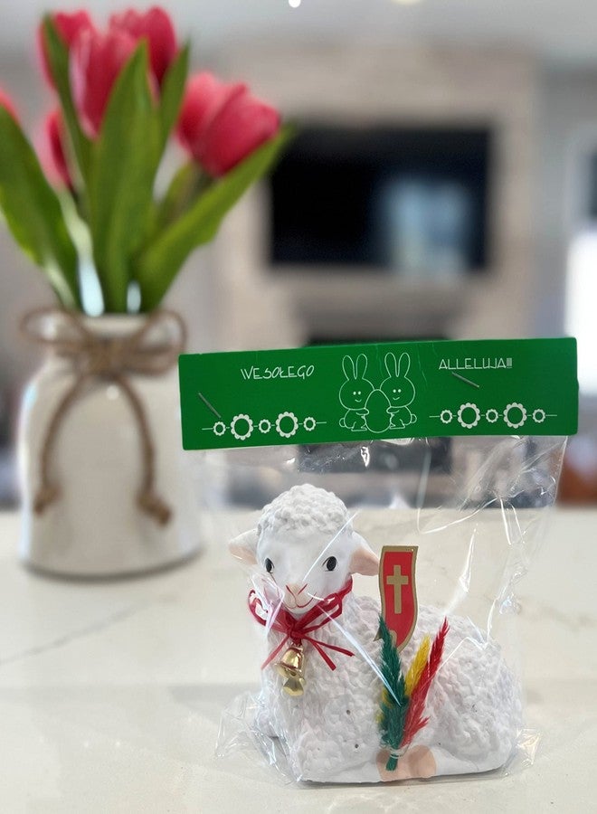 Importer AM AM Decor Polish Traditional Easter Lamb Figurine with Flag and Palm, X-Large Sheep Figurine Baranek Wielkanocny - Image 3