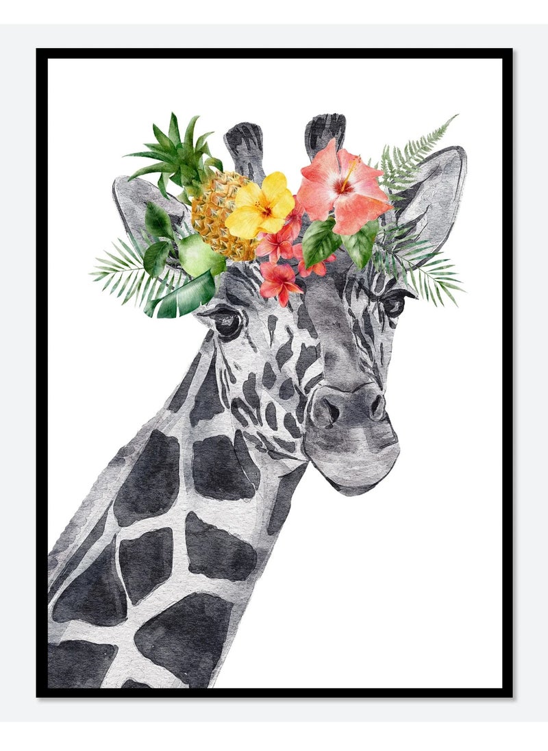 Boomah Accessories Giraffe with Flowers Safari Nursery Wall Art Poster with Frame 30x40cm 