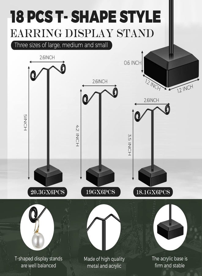Macarrie 18 Pcs Metal Earring Holder T Bar Earring Display Stand Organizer Countertop Hanger Hanging Jewelry Towers with Acrylic Base(Black) - Image 2