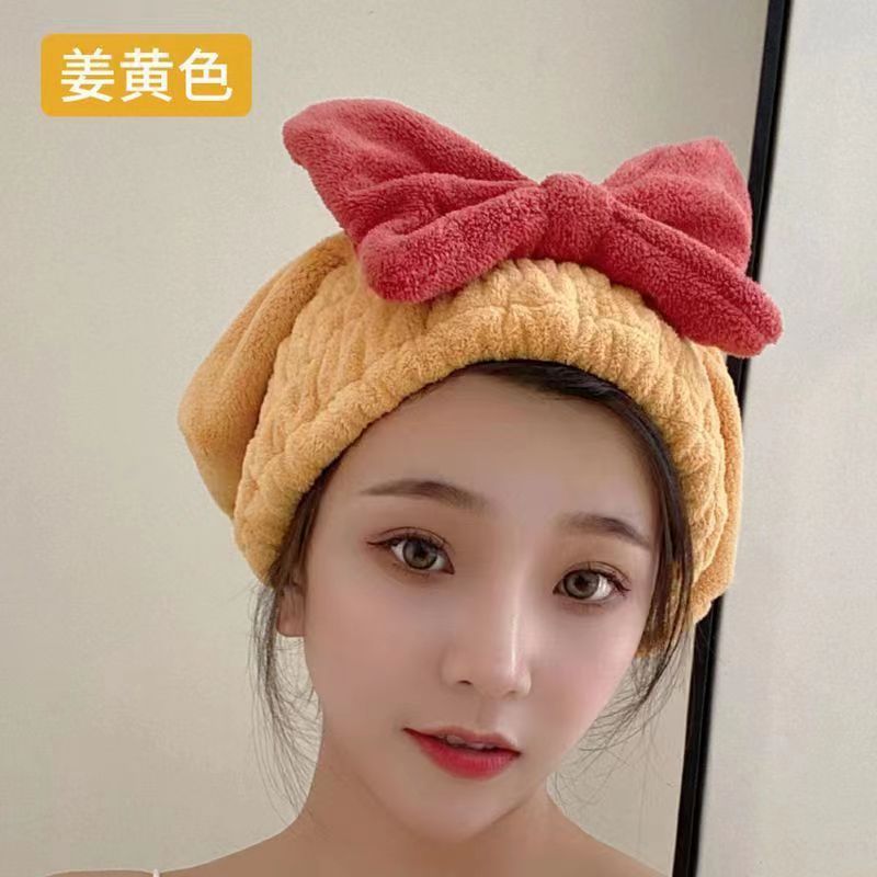 Generic Super Absorbent Quick-Dry Hair Towel Cap New Thickened Cute Bow yellow shower cap 