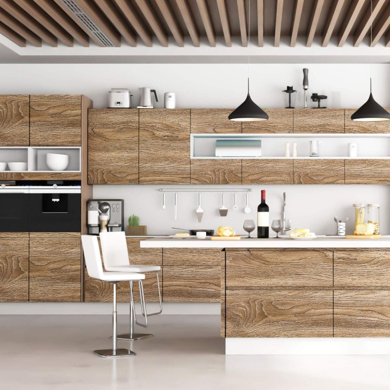 KINLO Adhesive Wooden Wallpaper for Doors, Natural Wood Decorative Film, Self-Adhesive Waterproof Wallpaper for Furniture, Kitchen Cabinet, Wall Cabinet, Tables - Image 1