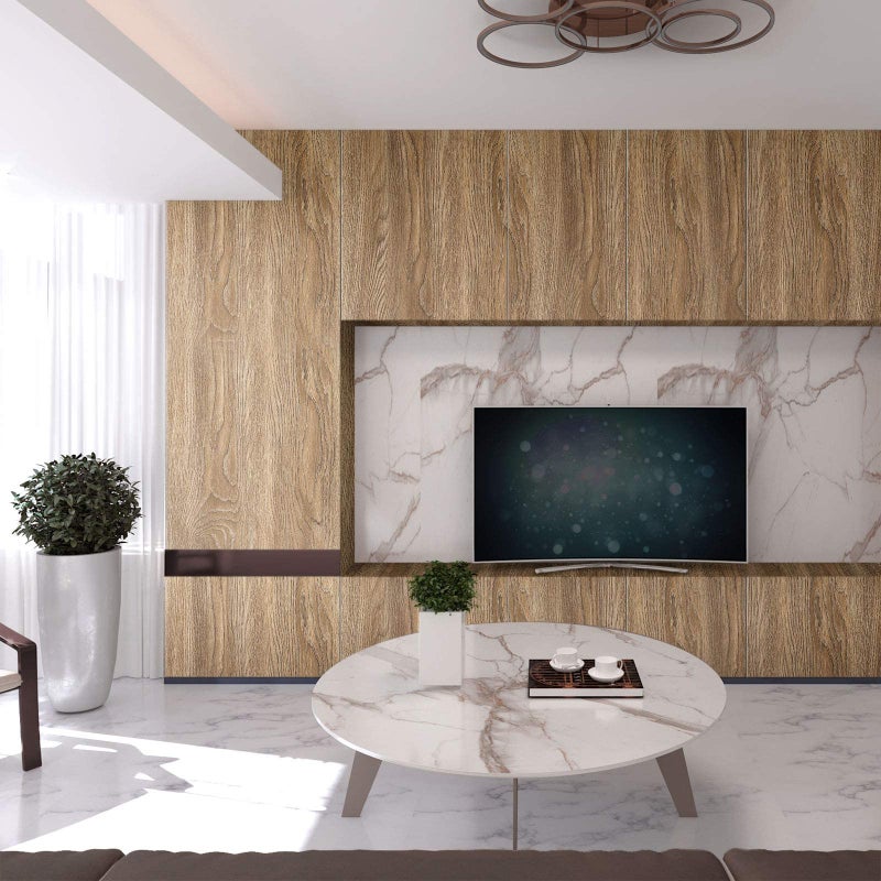 KINLO Adhesive Wooden Wallpaper for Doors, Natural Wood Decorative Film, Self-Adhesive Waterproof Wallpaper for Furniture, Kitchen Cabinet, Wall Cabinet, Tables - Image 4