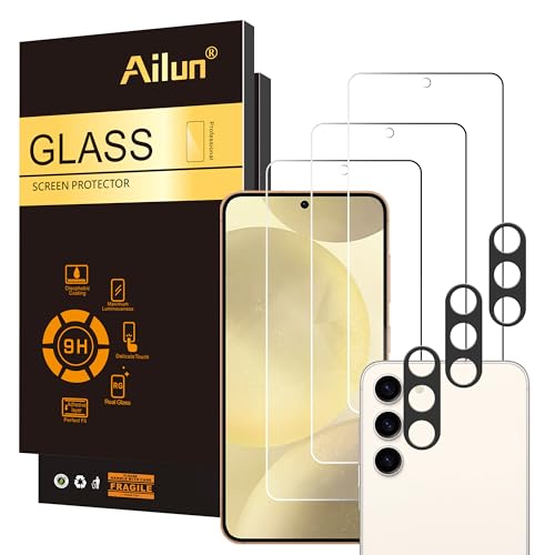 Ailun Screen Protector for Galaxy S24 3 Pack + 3 Pack Camera Lens Tempered Glass Fingerprint Unlock Compatible 0.25mm Anti-Scratch Case Friendly Clear - HD - Image 1